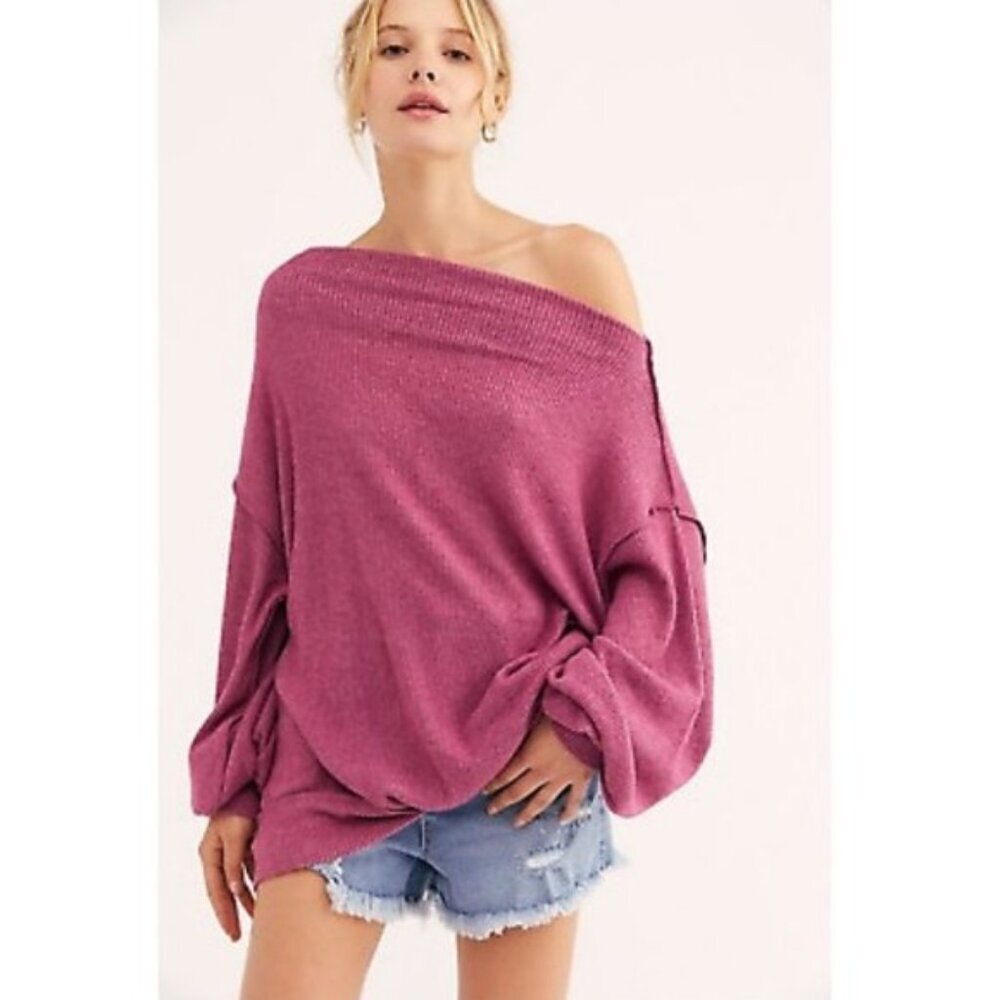 We The Free women XS Main Squeeze Hacci Top Sweet Myrtle pink off the shoulder